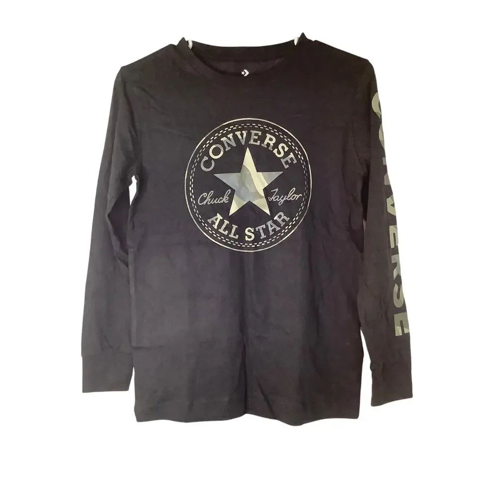 Converse Kids MD Black Chuck Taylor All Star Camo Patch Long Sleeve Tee R8-11